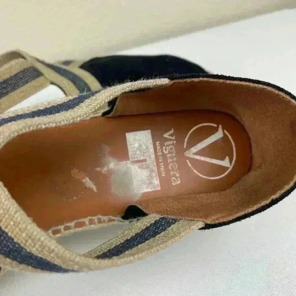 VIGUERA Women's 40 Dames Espadrille Flat Shoes Navy Blue Suede Cross Over Beach - Picture 13 of 14